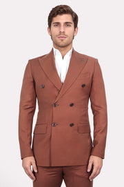 slim fit kruvaze sivri yaka kiremit takım elbise